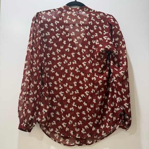 Burgundy Floral V-Neck Long-Sleeve Blouse - Picture 2 of 4